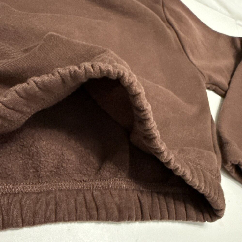 Zara Small Hoodie Crop Brown Long Sleeve Sweatshirt Pullover Elastic Hem - Picture 6 of 6